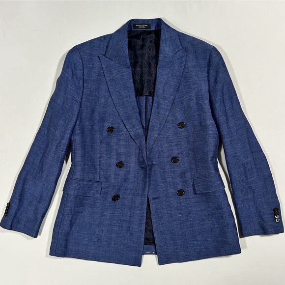 Banana Republic Linen Blazer Blue Double Breasted Slim Size 40R NWT - Picture 1 of 6